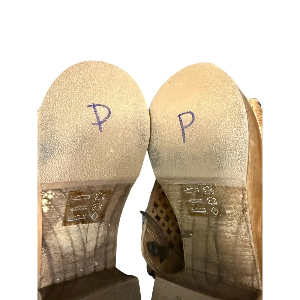 BED|STU Mali Cutout Leather Lace‎ Up Platform Wood Heel Sandals 6.5